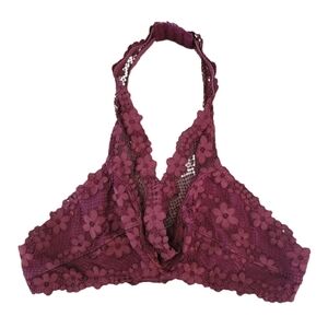 Iris Bralette L Large Burgundy Floral Lace Halter